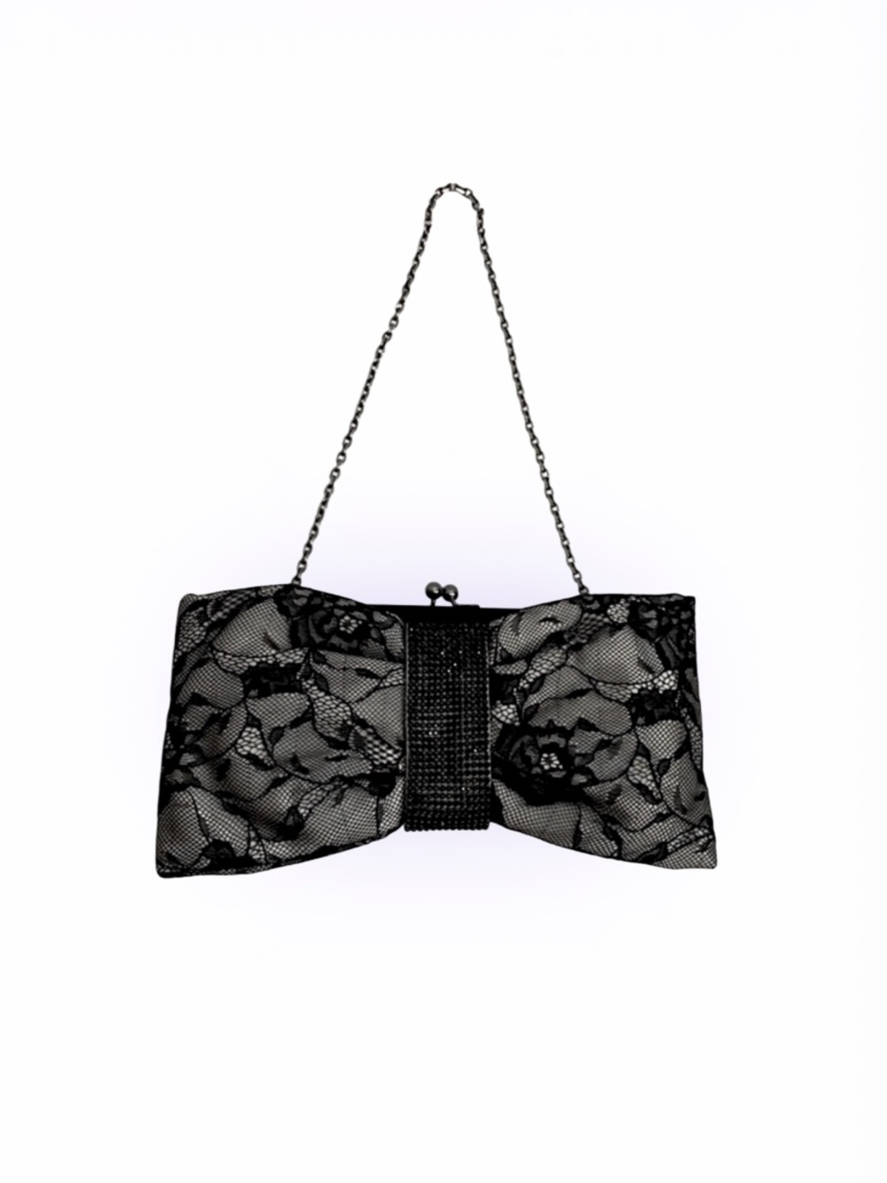 Franchi Rhinestone Lace Bow Style Chain Clutch